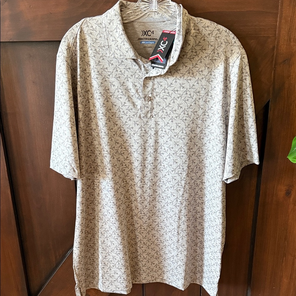 Johnston & Murphy Light Gray Airplane Patterned Polo